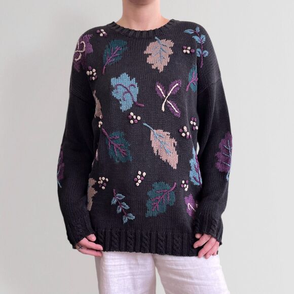 Vintage AOP Art To Wear Sweater Sz M Cabincore Grandma Cottagecore Cozy Fall - Picture 1 of 10